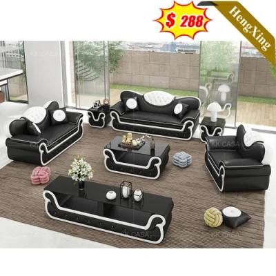 Luxury Modern Home Furniture Design Office Living Room Sofas 1+2+3 Seat Black and White Color PU Leather Sofa Set