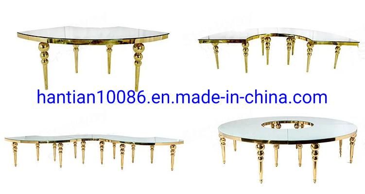 Latest China Manufacturer Dreamlike Gold Metal Frame Glass Wedding Dining Table for Events