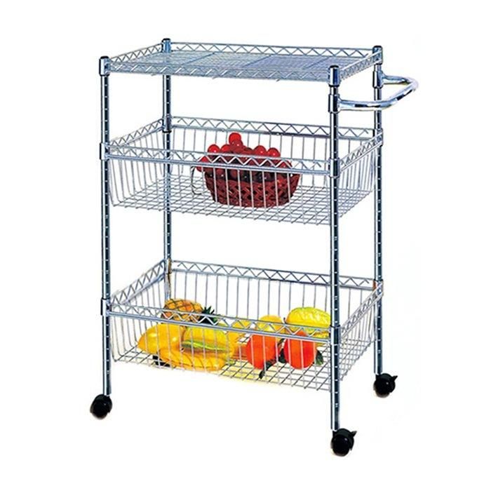 Kitchen Chrome Wire 3 Tier Transport Trolley Cart with Wheels for Sale