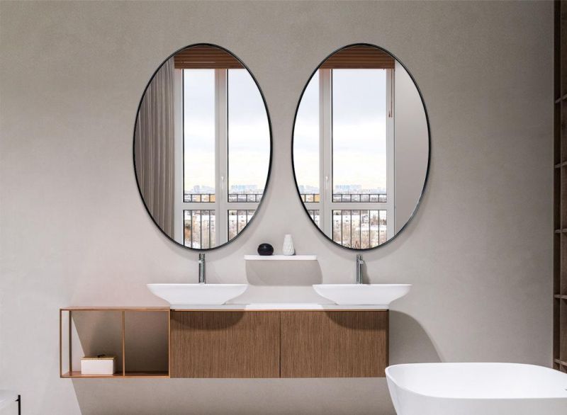 Oval Wall Mirror for Bathroom with Metal Frame