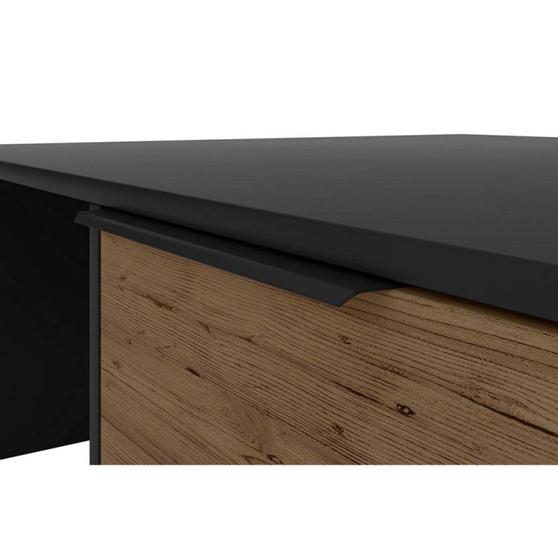 Metal Rectangular Accent Coffee Table with Drawers, Brown and Black