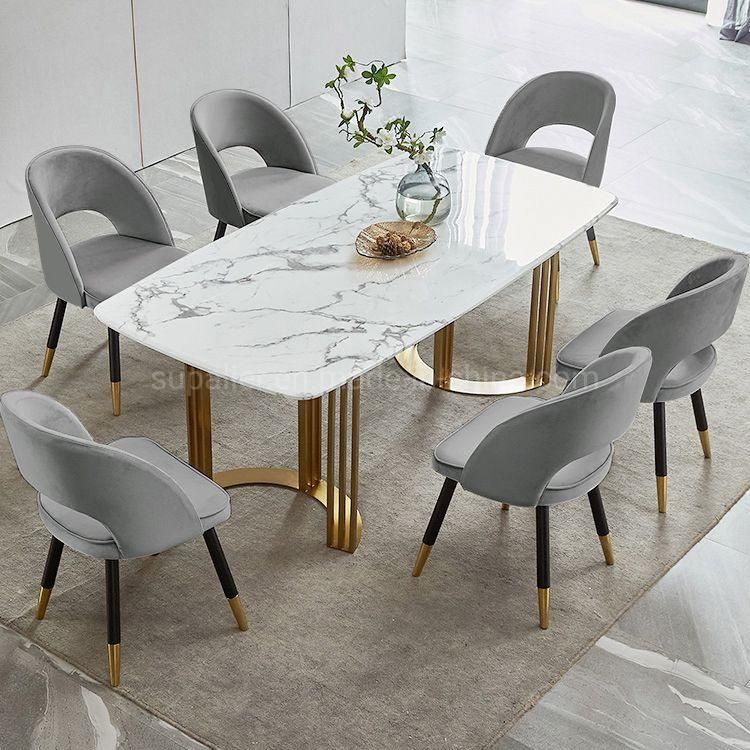 English Modern Black Slate Stone Dining Table with 6 Chairs