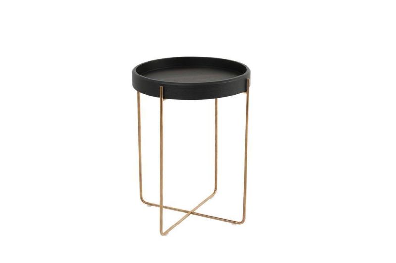 Contemporary Simple Style Home Furniture Movable Gold Color X-Stainless Steel Base Wooden Tray Top Side Coffee Table