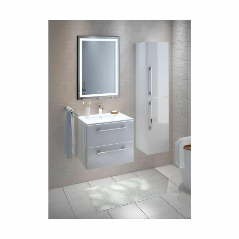 Ceramic Washbasin Furniture with White Vanity Unit with Drawers 60 Cm