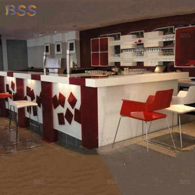 L Shape White Red Marble Corner Counter Coffee Bar