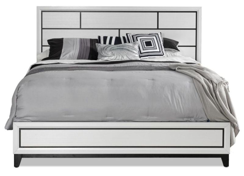 Nova Modern Geometric Design White and Bed Finish Wooden Bed