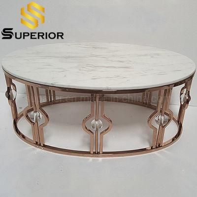 O Design Rose Gold Metal Marble Top Tea Coffee Table