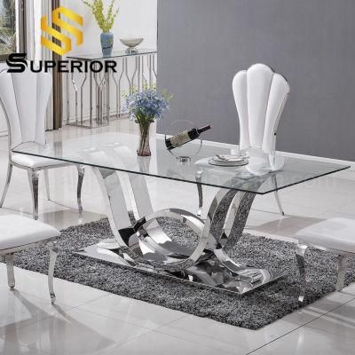 China Manufacturer 2020 New Design Rectangle Silver Long Glass Dining Table Set