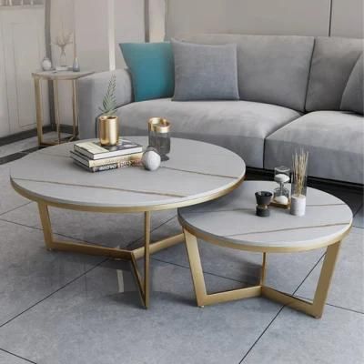 Wholesale Modern Home Living Room Furniture Gold Metal Frame Marble Coffee Table