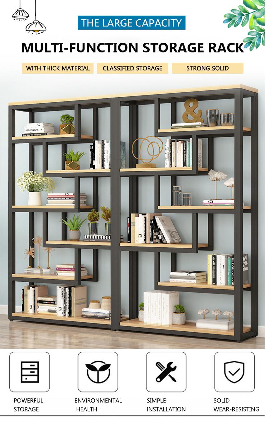 Modern Furniture Glass Black Steel Shelf Floor Stand Library Bookshelf