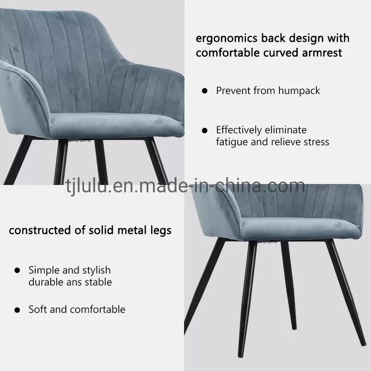 Wholesale Modern Luxury Room Furniture Nordic Velvet Metal Dining Chairs with Black Legs