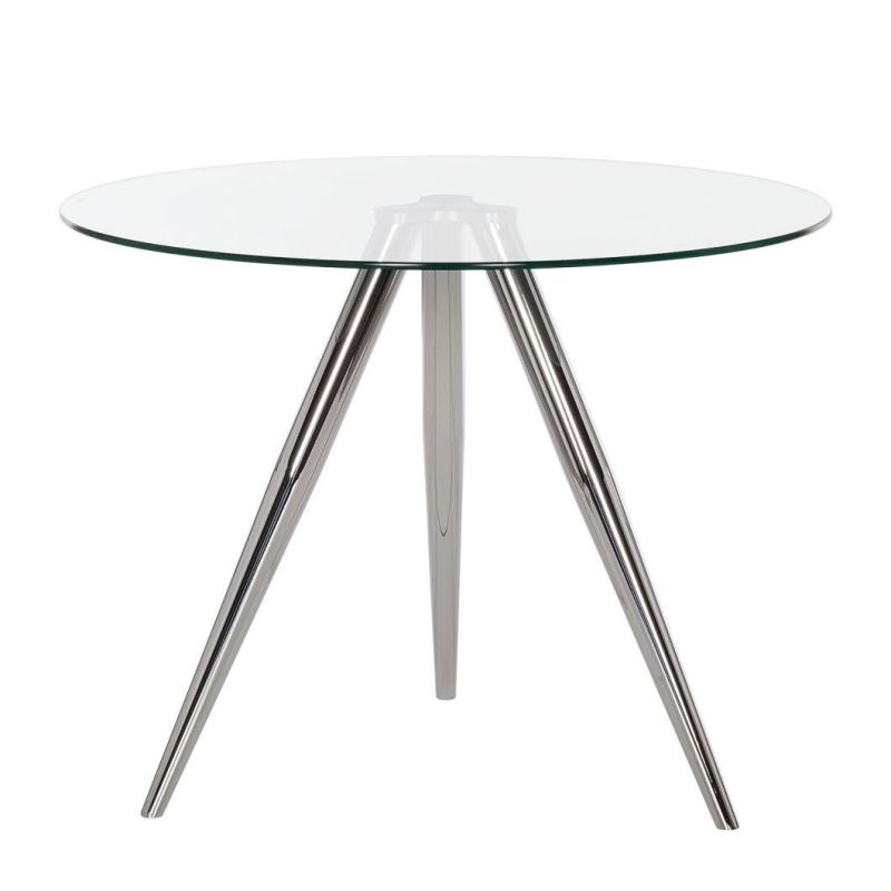 Luxury Fashion Clear Glass Top Round Dining Table with Silver Chrome Legs