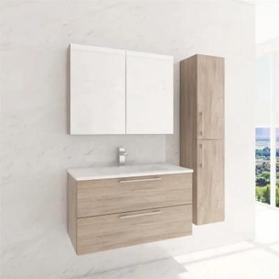 Factory Directly Modern Hotel Hanging Waterproof Mirror Wash Basin Vanity PVC Bathroom Cabinet with Side Cabinet