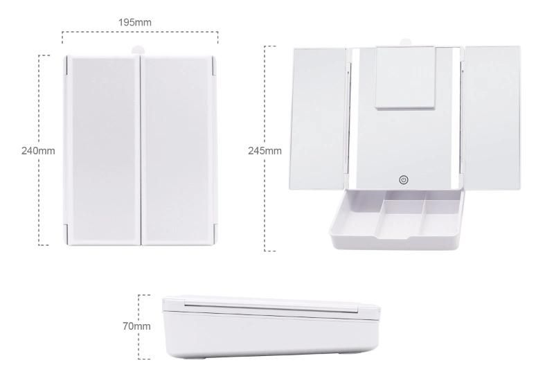 Dimmable Square Tabletop 7X LED Vanity Mirror with Organizers for Makeup