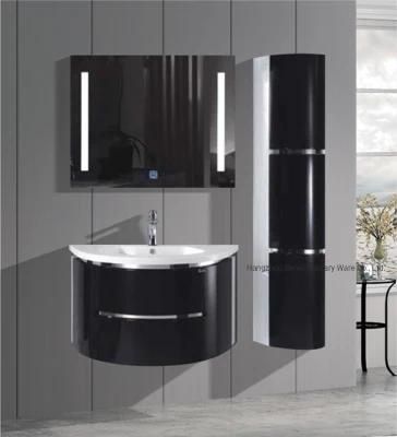 Round PVC Bathroom Cabinet with Glass Basin with LED Mirror