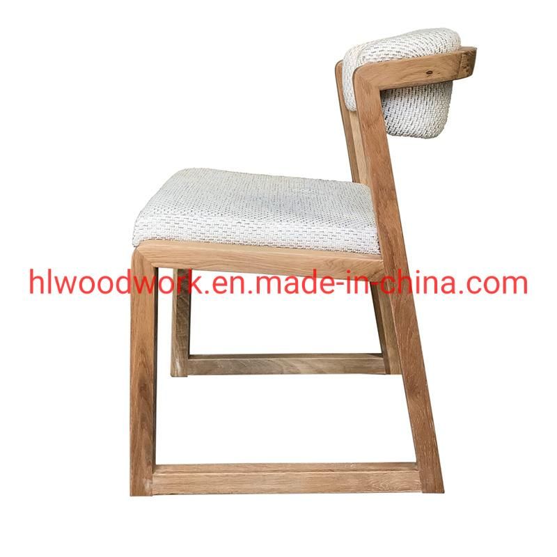 Dining Chair H Style Oak Wood Frame White Fabric Cushion Hotel Furniture