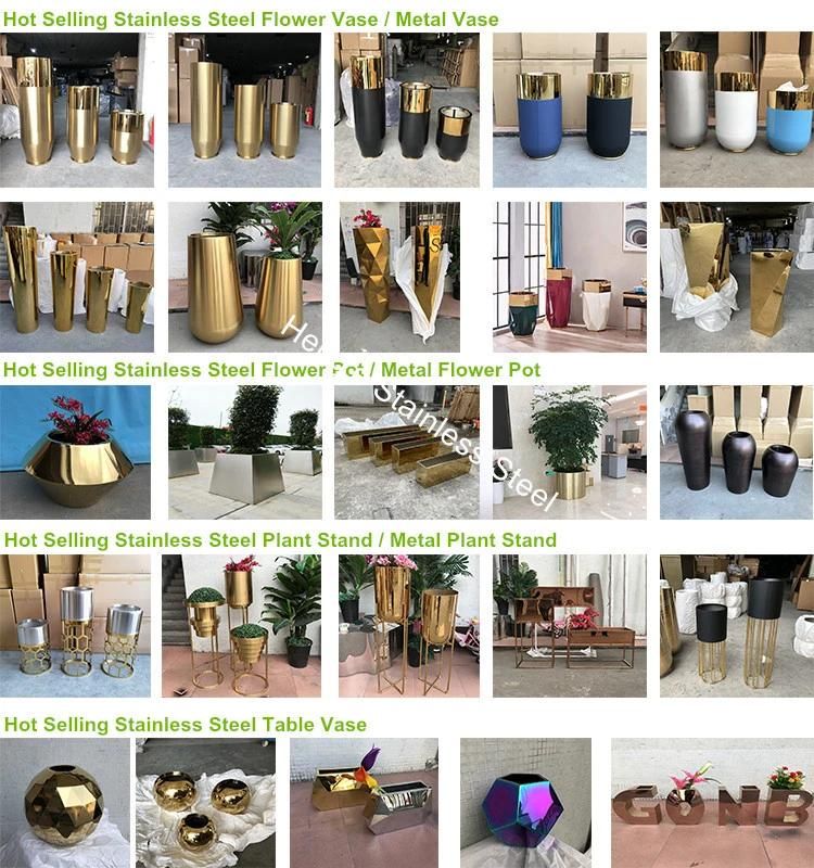 Outdoor Large Gold Metal Decorative Flower Vase / Flower Planter Pot / Garden Furniture