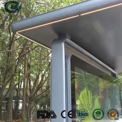 Huasheng Modern Bus Shelter China Steel Bus Stop Shelter Suppliers Custom Made City Outdoor Street Metal Bus Stop Shelter