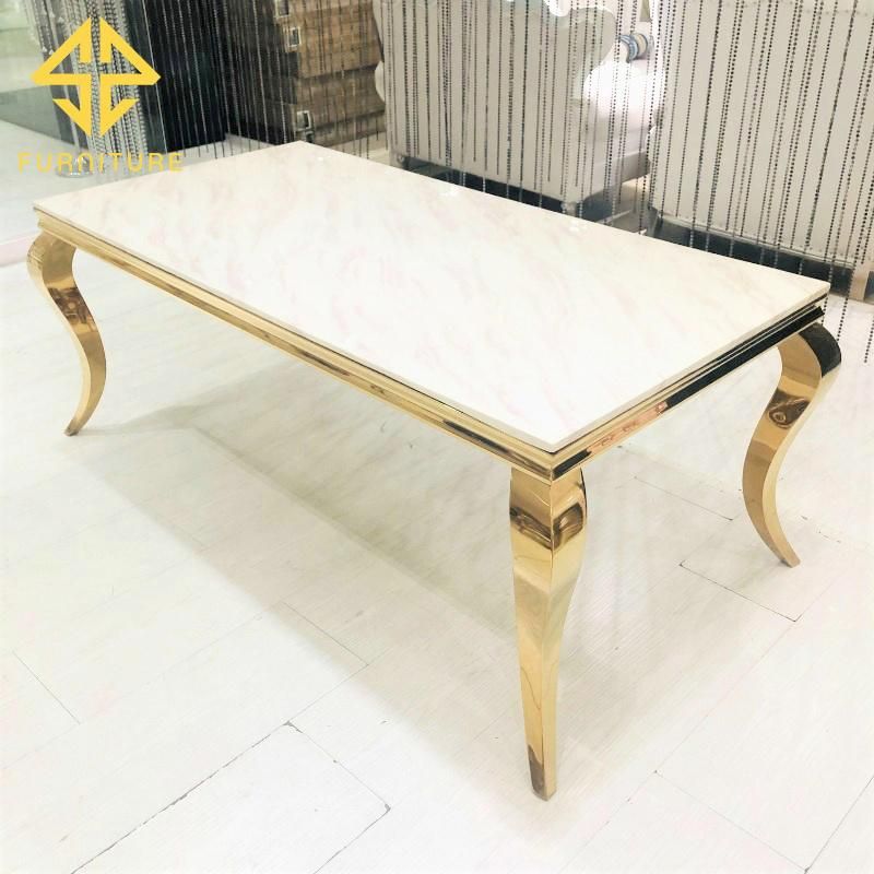 Sawa Classical Marble Top Stainless Steel Dining Table for Event Wedding Use