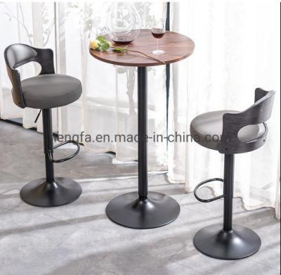 Modern Bar Table Set Cafe Furniture Iron Base Adjustable Bar Chairs