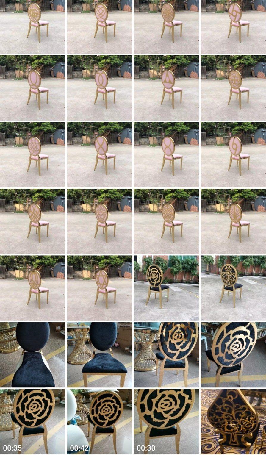 Luxury Gold Pattern Stainless Steel Flower Back Decoration Wedding Furniture Restaurant Wholesale Event Natural Party Banquet Garden Dining Chair