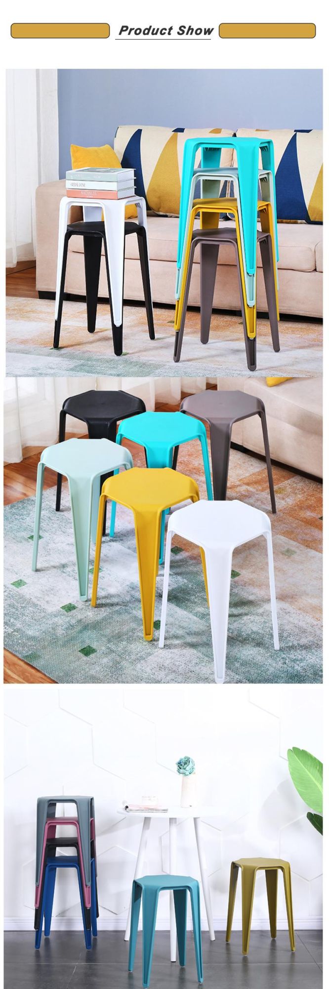 Factory Home Bedroom Furniture Banquet Church Sofa Side Stool Stacking PP Plastic Chair