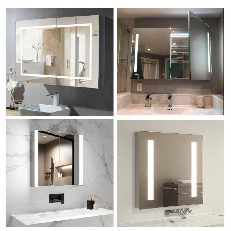 Kitchen Bathroom Recessed or Surface Mount Frameless LED Mirror Cabinet with Defogger