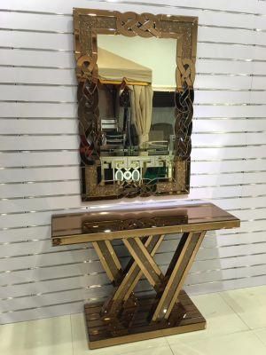 2021 Hot Sale OEM Gold Mirrored Entryway Console Table Set Glass Furniture Ireland