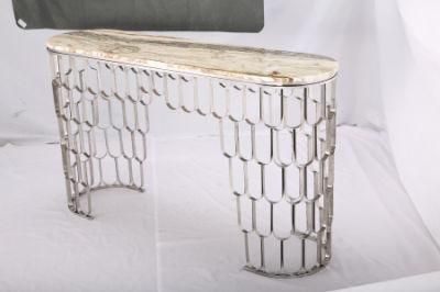 Modern Accent Faux Marble Console Table with Creative Stainless Steel Metal Frame