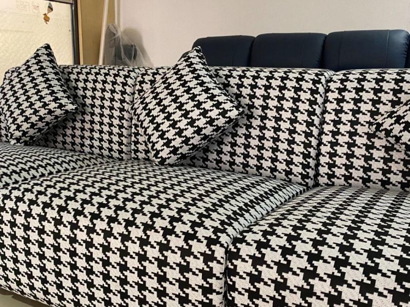 Stylish and Easy-to-Clean Houndstooth Plaid Fabric Sectional Sofa