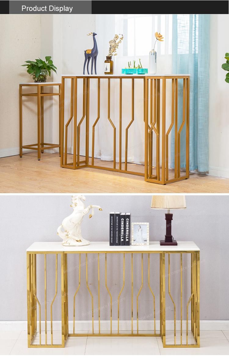 Modern Gold Brush Stainless Steel Console Table with White Marble Top