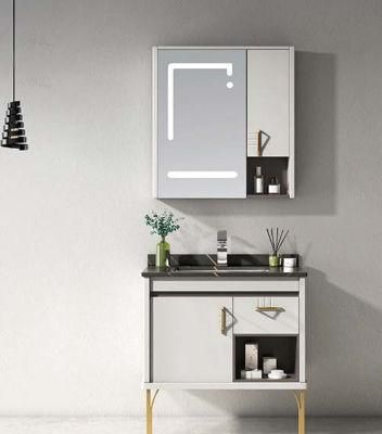 Factory Directly Sell Modern Furniture Mirror White Vanity PVC Bathroom Cabinet with Washing Basin