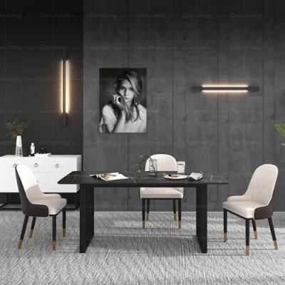 Home Furniture Modern 4 Seat Black Steel Custom Nature Marble Dining Table