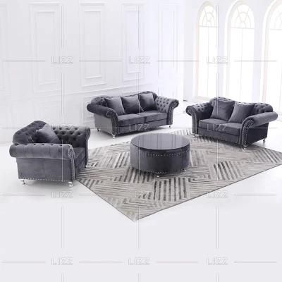 Modern Best Home Furniture Chesterfield Luxury Velvet Fabric Sofa