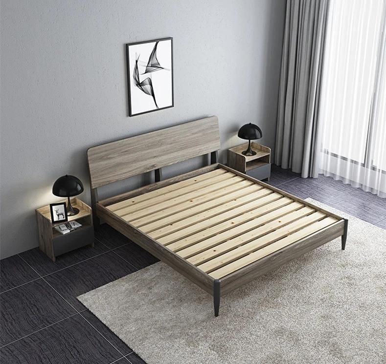 Modern Gray Mixed Color Style Wooden Bedstead Bedroom Furniture Single Beds