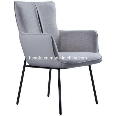 China Wholesale Modern Cafe Canteen with Fabric Leather Armrest Dining Chairs
