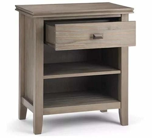 Solid Wood One-Drawer Nightstand (Distressed Gray)