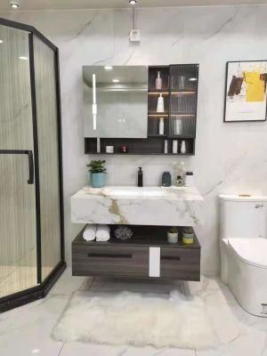 Wall White Marble Counter Ceramic Basin Modern Hotel Bathroom Furniture