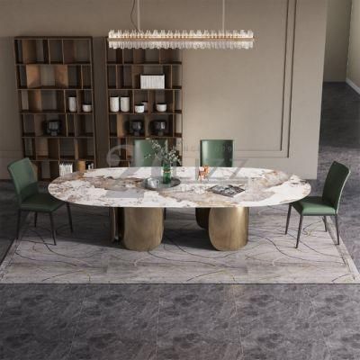 Italian High Quality Uphoslster Home Furniture Modern Circular Dining Room Table with Gold Metal Leg