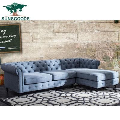 Modern Comfortable Corner Sofa Set Design Blue Velvet Sofa Furniture Tufted Sofa