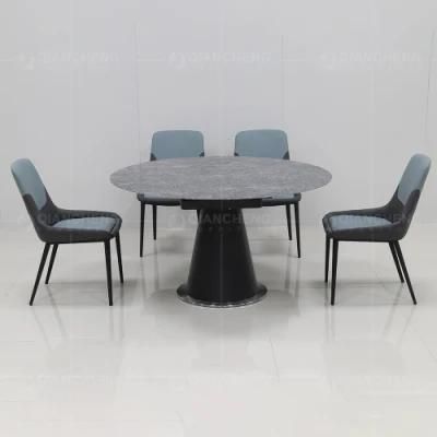 Customized Modern Furniture Space Saving Black Iron Metal Legs Dining Table Stone Top Grey Extendable Dining Table