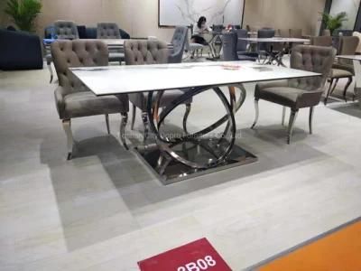 2021 New Design Dining Table Ceramic Top Silver Stainless Steel