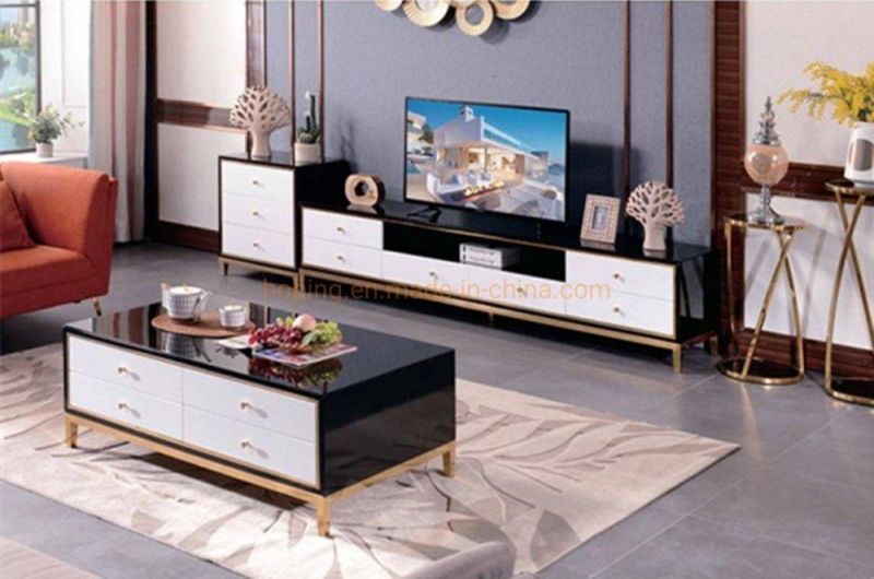 Modern White Kt Stand Coffee Table Set Wooden Angel Coffee Table, Modern Tea Table Design with Drawers