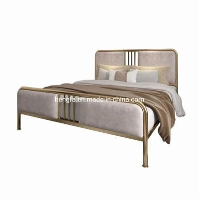 Modern Luxury Bedroom Furniture Upholstered Velvet Metal King Bed
