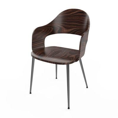 Full Wood Seat Steel Base Restaurant Banquet Chair Modern Dining Chair