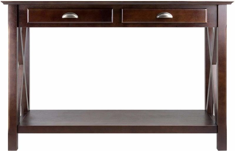 Cappuccino Finish Big X Design Console Table Desk with 2 Drawer
