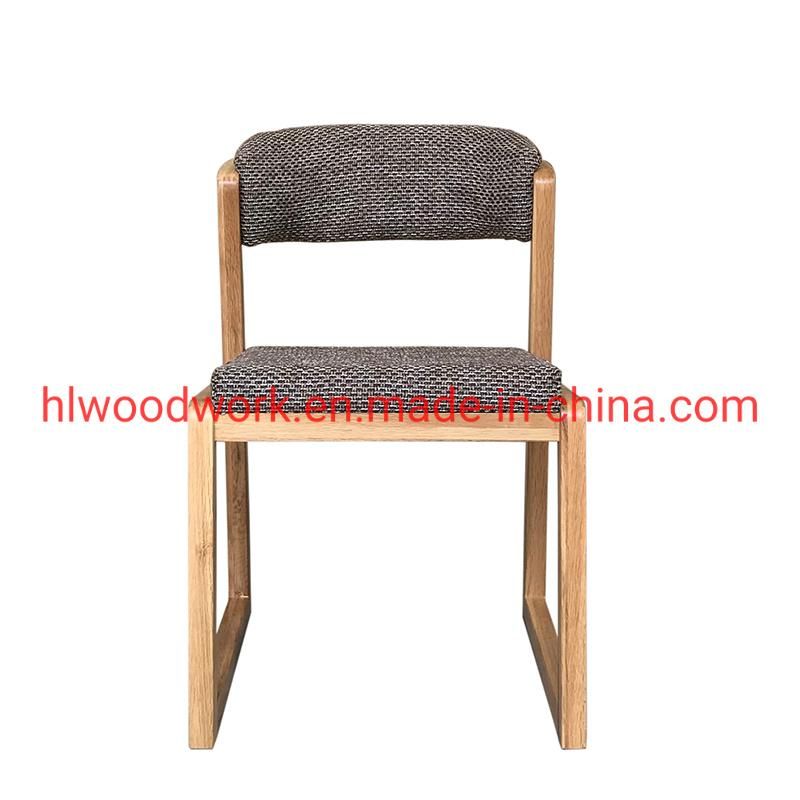 Dining Chair H Style Oak Wood Frame Brown Fabric Cushion Living Room Furniture
