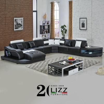 Modern Italian Apartment Hotel Genuine Leather Furniture Sectional Couch