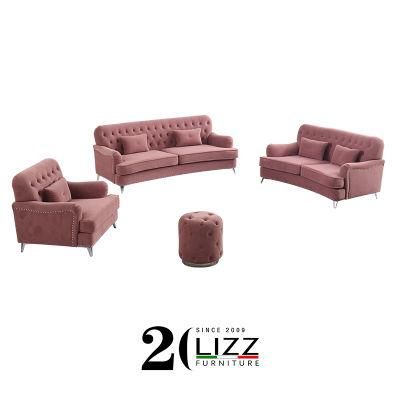 Modern European Style Chesterfield Living Room Furniture Velvet Fabric Sofa with Modern Table