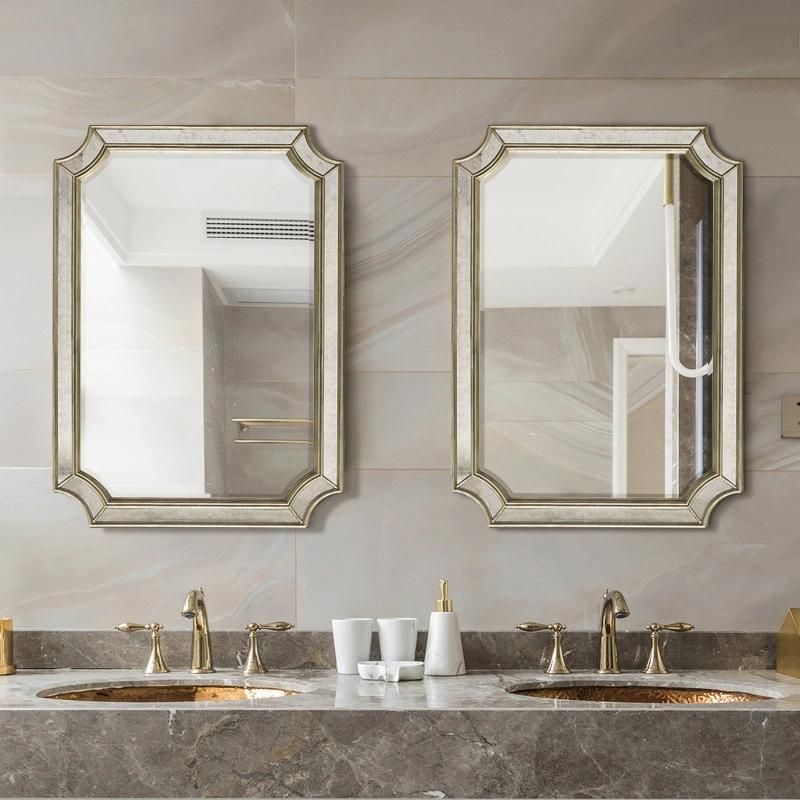 Dressing Mirror Bathroom Porch Mirror Decoration Modern Simple Bathroom European Square Champagne Color